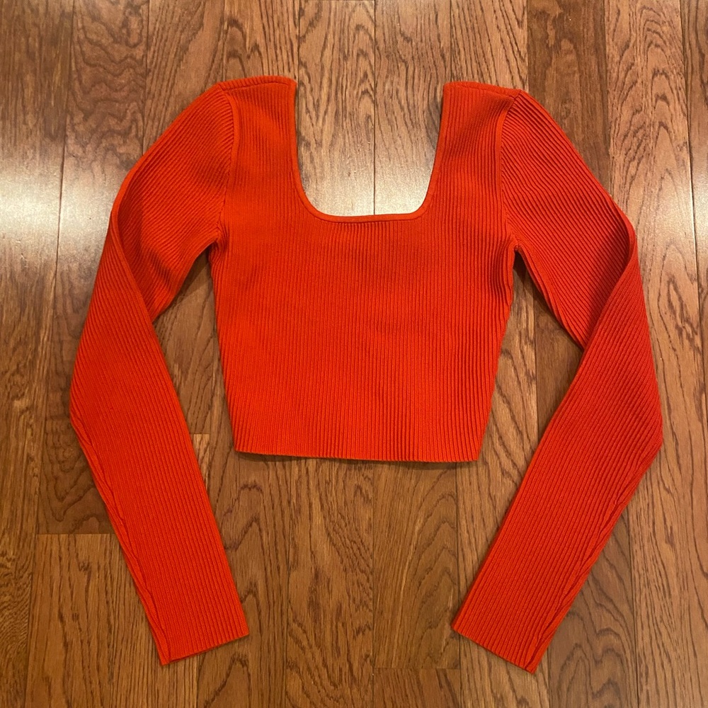 Babaton Red Sculpt Knit Square Neck Top